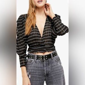 Free People Women’s Girlfriend Top / Size M / Brand NWT / Black Combo